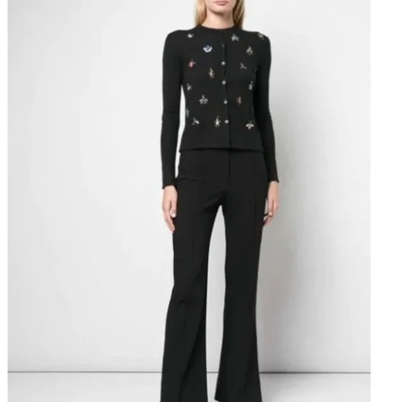 EUC Carolina Herrera Cashmere-silk Jeweled Bug Embroidered Cardigan In Black